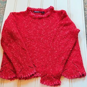 Wind River Red Solid Knit Acrylic Crew Neck Pullover Sweater Crocheted S/M